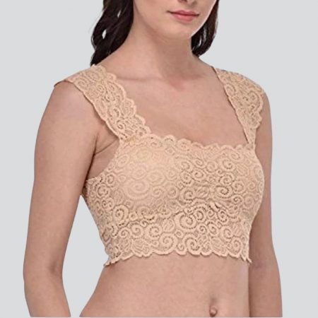 Women's Stretch cotton & Lace Padded Wire Free Blouse Bra