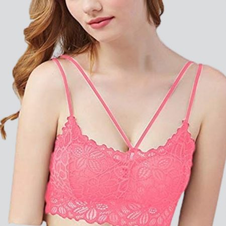 Women's Stretch cotton & Lace Padded Wire Free Bra