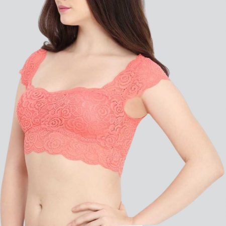 Women's Stretch cotton & Lace Padded Wire Free Blouse Bra