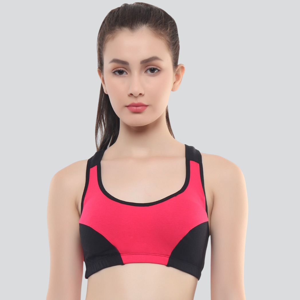 Lycra Cotton Non-Padded Without Pad Indian Air Sports Bra, Red at